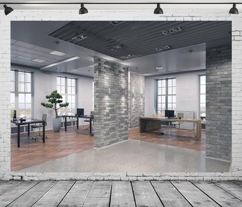 BELECO 15x10ft Fabric Modern Office Backdrop Video Conference Elegant Business Office Interior Brick Wall Windows Virtual Office Photo Background Live Video Zoom Calls Photoshoot Props (A10555-1510) - size: 15x10FT