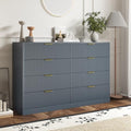 8 Drawer Dresser for Bedroom, Modern Fluted Double Dresser, 55" Wide Chest of Dressers, Mid Century Wooden Beside Table for Closet, Living Room and Entryway, Blue