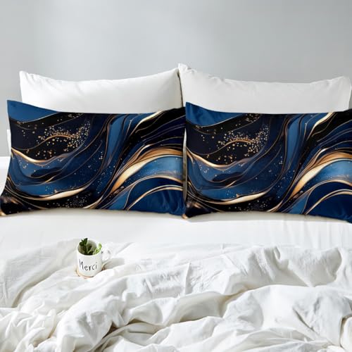 Feelyou Geometric Bed Sheets Set Full Size Modern Art Bedding Set for Kids Boys Girls Modern Marble Aesthetic Sheets with Deep Pocket Fitted Sheet Abstract Marble Texture Printed Bedding Set - color: Dark Blue, size: Full