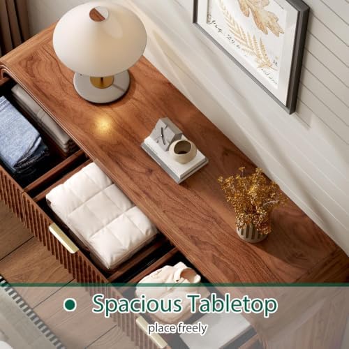 Ieejdn 55.12" Modern Chest of Drawer, 8 Deep Drawers,Clothes Organizer,Large Storage Cabinet for Living Room, Bedroom,Dresser TV Stand, Wood Drawer Organizer for Living Room, Hallway, Walnut