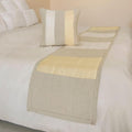 The HomeCentric King/Queen/Twin Beige Decorative King 90"x18" Bed Runner with Pillow Cover, Color Block, Patchwork, Quilted, Silk, Linen & Striped Bed Scarf on Linen & Silk Fabric - Alikka