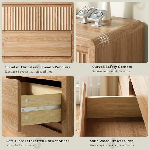 LYNSOM Oak Fluted 8 Drawer Dresser for Bedroom, Curved Edge, 50" Wide