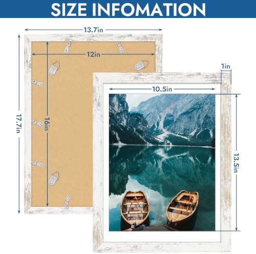 Hongkee 12x16 Picture Frame Set of 4, 12x16 Distressed White Wood,Mat 11x14