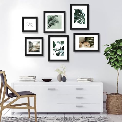 Hongkee 6x9 Picture Frame Set of 4, Made of Real Glass and Black Wooden Frame - 6 by 9 Photo for Wall or Tabletop Display