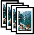 Hongkee 14x22 Picture Frame Set of 4, 14 x 22 Black Wood Style(Mat 12x18)