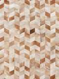 Faux Cowhide Chevron Pattern Area Rug – Beige Geometric Leather Carpet | Modern Durable Floor Accent for Living Room, Bedroom, Dining Room & Office | Size 8x10 ft