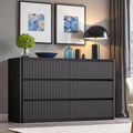 Standifurno Black 6 Drawers Double Dresser, Fluted Dresser for Bedroom, Modern Chest of Drawers with Handleless, Curved Profile Dressers TV Stand, Wood Storage Organizer for Living Room, Hallway