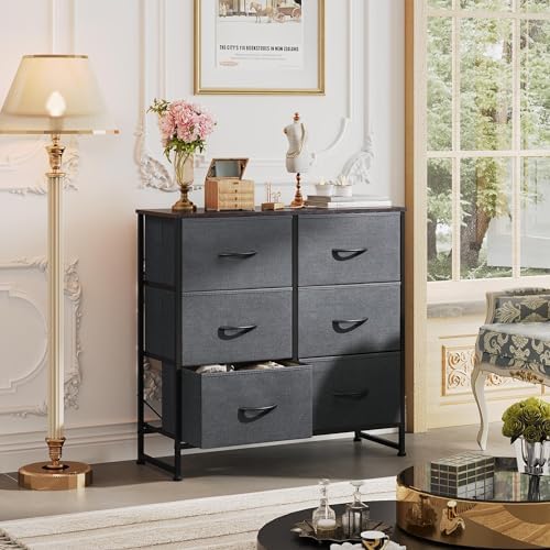 WLIVE Dresser for Bedroom with 6 Drawers, Dark Grey