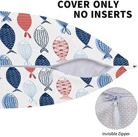 bassyil Fish Throw Pillow Covers Decorative Linen Pillow Cases Set of 2 Square Cushion Cover for Couch Sofa Bedroom Patio 18x18 Inch