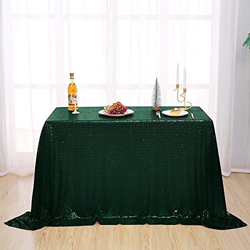 nanbowang Sequin Tablecloth - Dark Green Table Cloths for Parties Rectangular Table Cover Overlay Sequin Fabric Table Linens Birthday/Baby Shower/Tea Party Decor - size: 120" x 60" (Rectangular)