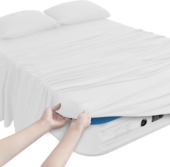 Magik & Kover Queen Sheet Set for Air Mattress - 4 Piece Queen Sheet Set Deep Pocket Up to 24 Inches - Soft & Breathable Air Mattress Sheets Queen Size with Extra Deep Pocket - White