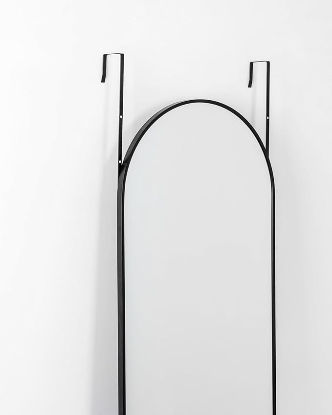 BEVERDY Over The Door Mirror - 16"x50" Full Length Arched Vertical Wall Mirror, Black