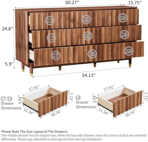 Bifins 60" Wide Fluted Dresser for Bedroom with 9 Drawers