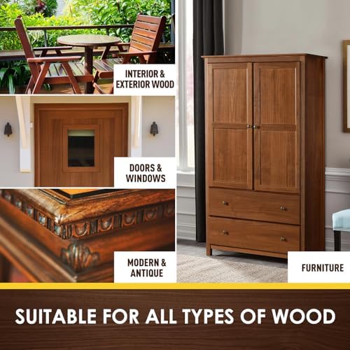 DWIL Water Based Wood Stain - Multiple Finishes, Fast Drying, Indoor and Outdoor Furniture, Wood Paneling, Cabinets and More, Low Odor ＆ Non-Toxic (8.5oz Teak)-with Tools