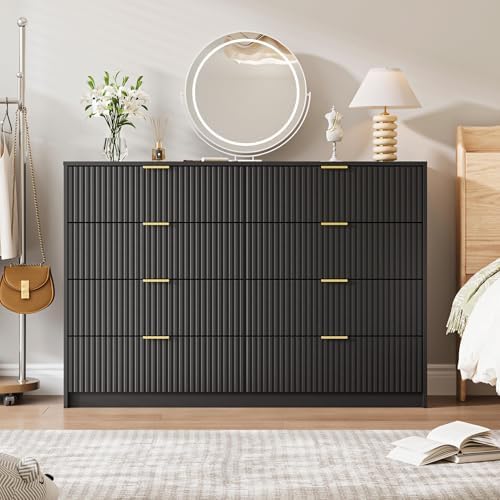 MAISONARIA Dresser for Bedroom, 8 Drawer Double Dresser, Modern Chest of Drawers for Bedroom, Living Room, Entryway and Closet, 55" L x 15.7" D x 37.4" H, Black