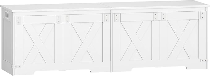 Hzuaneri 59" Storage Chest, Large Storage Trunk with 2 Hinges, Farmhouse Wooden Box Bench, Lift-Top Organizer Chest, Entryway Trunk for Bedroom, Living Room, White SB15003X