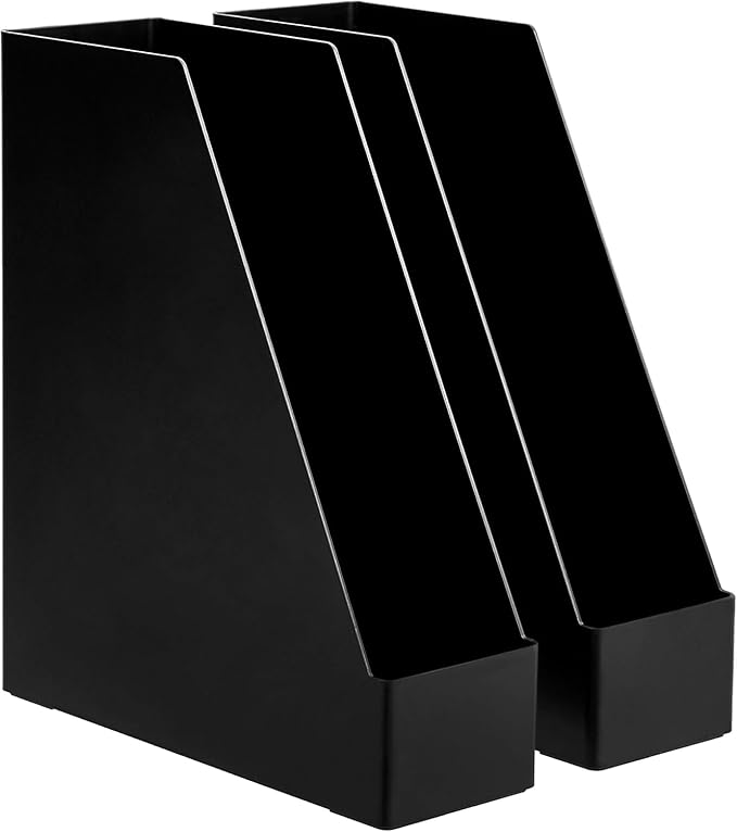 Amazon Basics Plastic Desk Organizer Magazine Rack and File Holder, Black, 2-Pack