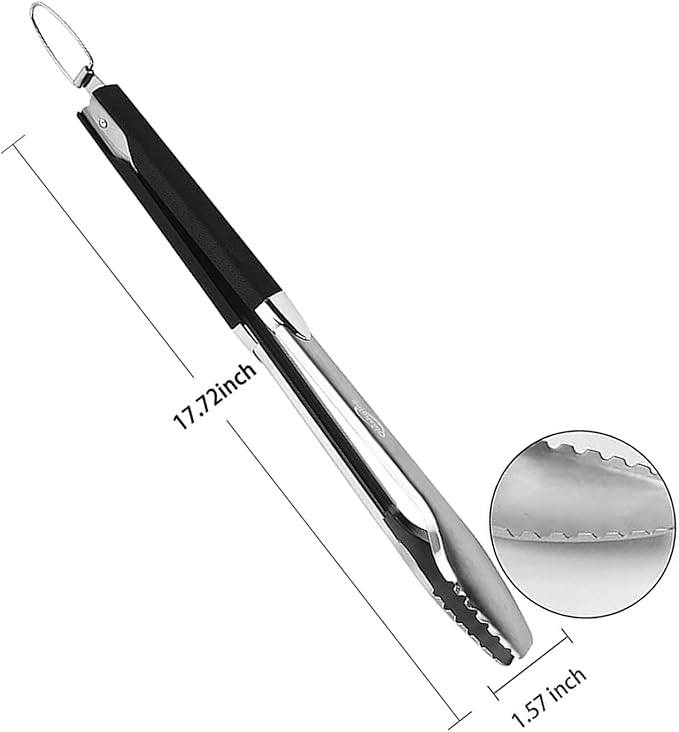 Commercial Grade Barbecue Tongs Stainless Steel 18-Inch Extra Long Heavy Duty Barbecue Tongs, Heat Resistant Handles for BBQ Outdoor Kitchen and Camping Cooking Grilling Food