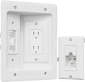 TV Cord Hider for Wall Mounted TV, in-Wall Cable Management Kit, Outlet Box– Dual Outlet Cord Hider with Power & Low Voltage Support, Includes Drywall Saw, Template & Extension Cable