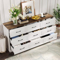Fameill Dresser for Bedroom, 9 Drawer Wide Dresser Organizer with Charging Station, Tall Dresser for Hallway, Wood Dresser with Metal Handles, Farmhouse White
