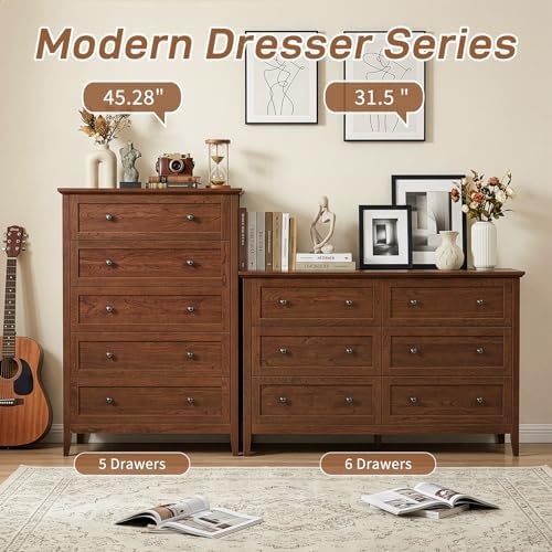 Karl home Brown Farmhouse 5 Drawers Tall Dresser, Bedroom Storage Chest