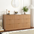 9 Drawer Fluted Dresser for Bedroom with Deep Drawers, Light Walnut丨63 Wide Wood Dresser, Large Chest of Drawers, Modern Long TV Stand, Storage Cabinet Side Table for Living Room, Hallway