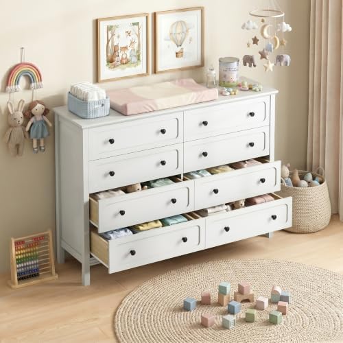 CARPETNAL 55" White Dresser for Bedroom with 8 Drawer & Deep Drawers