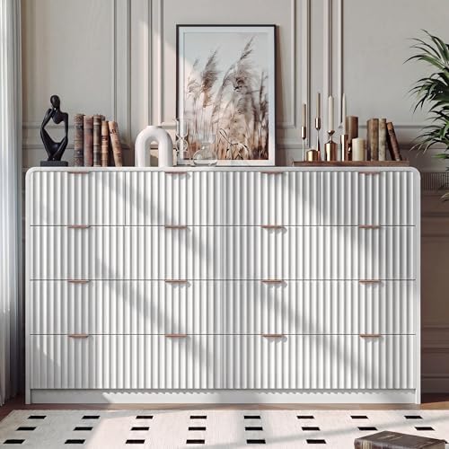 HOUROM 55“ Wide White Fluted Dresser for Bedroom with 10 Drawers