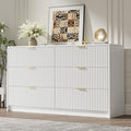 MAISONARIA White 6 Drawer Dresser for Bedroom, 55" Wide Modern Chest of Drawers with Gold Metal Handles, Fluted Wood TV Stand for Living Room, Hallway