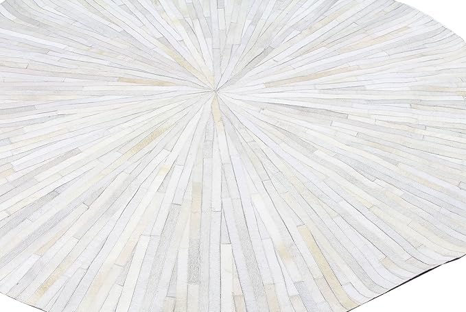 Faux Cowhide Round Area Rug | Non-Slip Leather Floor Carpet for Living Room, Bedroom, and Home Décor | Modern Stylish Accent Rug(White_9x9)