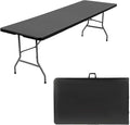 FDW 8 Foot Outdoor Dining Table, Foldable Portable Rectangular Plastic Folding Table with Built in Carrying Handle for Party and Wedding Use, Black