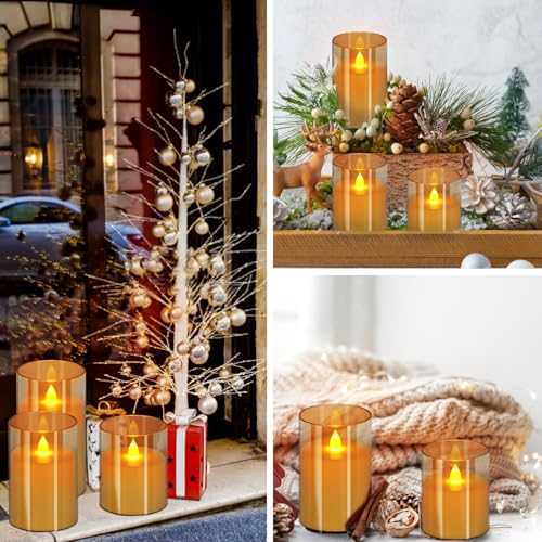 wemarry Flameless Candles 4" 5" 6" Acrylic Glass Pillars 3" Diameter Battery Operated Flickering Candles Include 8-Key Remote with Timer Function 400+ Hours (Gray, Warm Light 12 Pack) - color: Gray, size: Warm Light 12 Pack