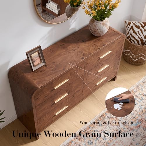 Curved Drawer Dresser for Bedroom with 6 Drawers, 54'' Wide Chest of Drawer
