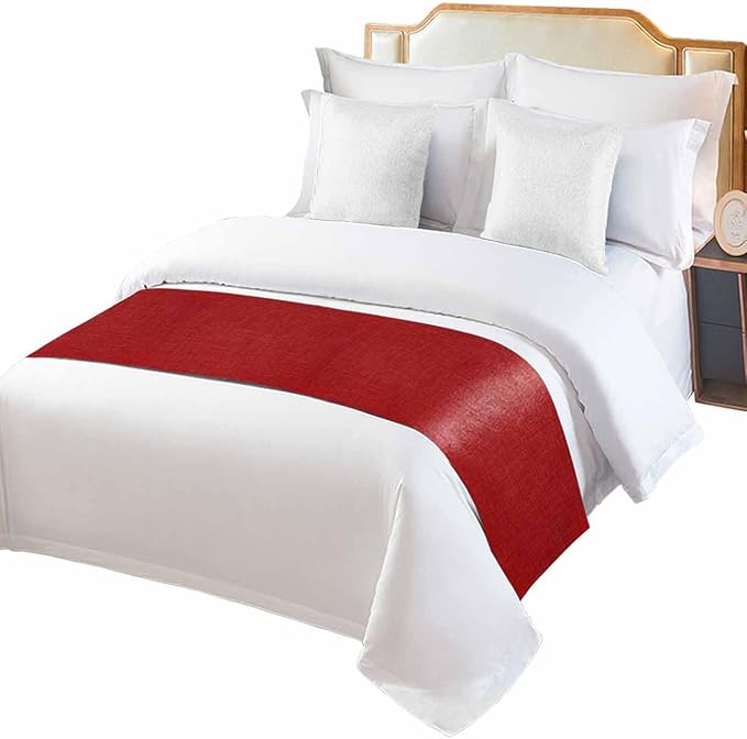 Farmhouse Red Linen Bottom Bed Runners for Bedroom Hotel,Decorative Bedding Scarf Vintage Burlap Christmas Bed End Blanket Bedding Runner Scarves for King Size Bed,102x20in