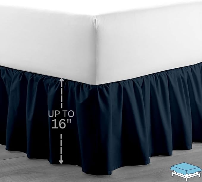 Ruffle Bed Skirt with Split Corners, Microfiber Dust Ruffled for a Perfectly Tailored Bedding Ensemble, Wrinkle and Fade Free, Easy Fit, King Size 16 Inch Drop, Navy Blue
