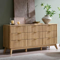 T4TREAM 63" Wide Fluted 9 Drawer Dresser for Bedroom, Natural Oak