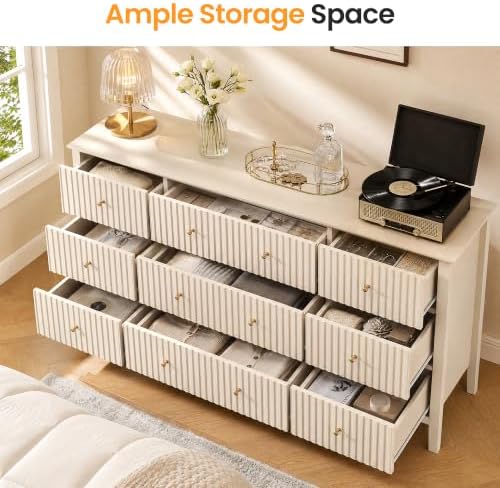 RoyalCraft Fluted Dresser for Bedroom with 9 Drawers, 59" Wide Long Dresser
