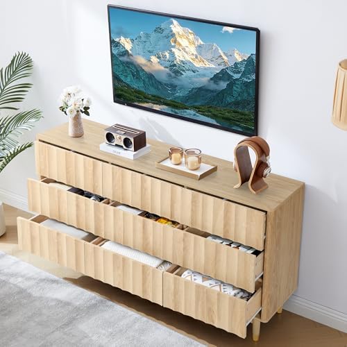 Bifins 60" Wide Fluted Dresser for Bedroom with 9 Drawers