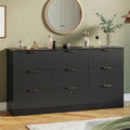 MALOL Fluted 9 Drawer Dresser for Bedroom, 59" Wide Wood Chest of Drawers with Metal Handle, Long Dresser Storage Organizer TV Stand for Closet, Living Room, Hallway, Black