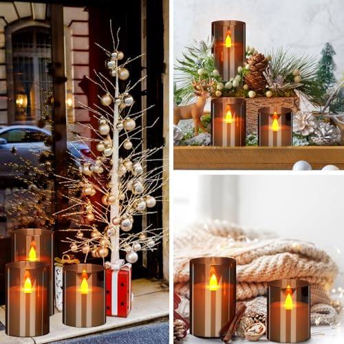 wemarry Flameless Candles 4" 5" 6" Acrylic Glass Pillars 3" Diameter Battery Operated Flickering Candles Include 8-Key Remote with Timer Function 400+ Hours (Gray, Warm Light 3 Pack) - color: Gray, size: Warm Light 3 Pack