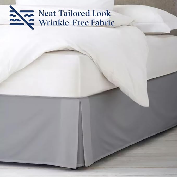 SKY BEDDINGS Luxury Pleated Queen Bed Skirt with Split Corners - 14 Inch Tailored Drop - Pleated Dust Ruffle - Wrinkle-Free 100% Microfiber - Easy Fit, Soft & Durable - Light Grey