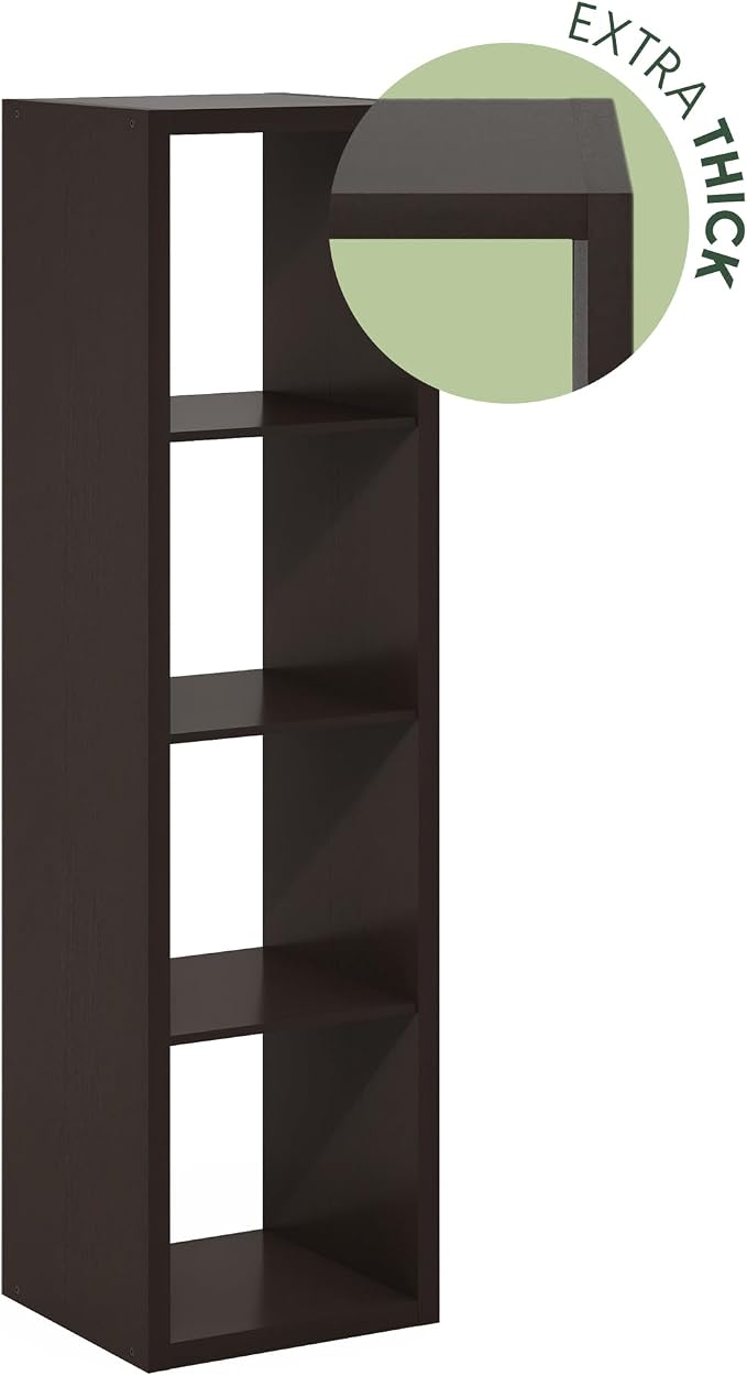 Furinno CUBICLE Book Shelf, Vertical 4-Cube Bookshelf, Extra Thick Horizontally