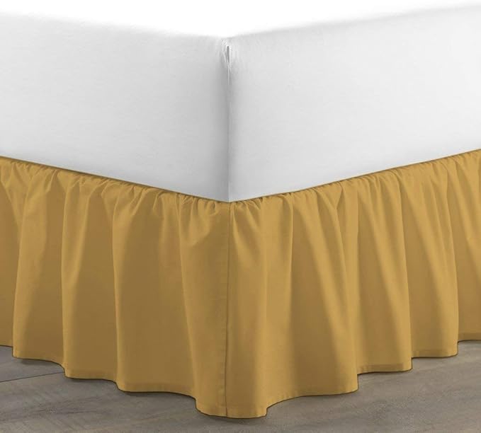 Bed Skirt - Ruffled Bed Skirt (King, Gold) 12 Inch Drop Dust Ruffle with Platform, 100% Cotton 800 Thread Count Fabric - Dust Ruffle Bedskirt for Easy Fitting and Easy Care