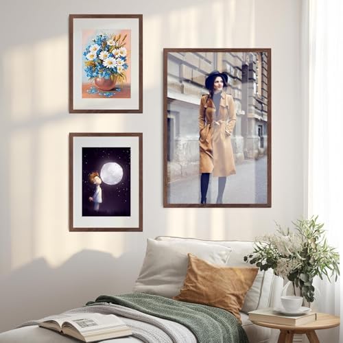 puthiac 16x20 Solid Oak Wood Picture Frames, Walnut, 3 Pack
