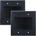2 Gang Brush Wall Plate (Black, 2 Pack), Double Gang Cable Wall Plate for Power Cords, Low Voltage Cables and Wires in-Wall Hiding