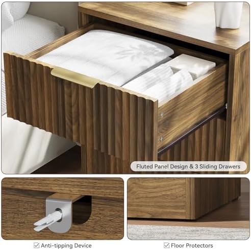 9 Drawer Dresser & 3-Drawer Nightstand Set 3-Piece, Walnut丨63 Long Dresser Set Night Stand Set of 2 with Metal Handle, Modern Wood Chest of Drawers Storage Dressers Set for Bedroom