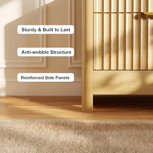 Fluted 8 Drawer Dresser for Bedroom, 47" Wide Modern Chest of Drawers with Metal Handle & Storage, Wooden Dresser TV Stand, Closet Clothes Storage Organizer for Living Room, Natural Oak Dresser