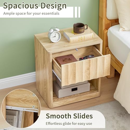 Bifins Fluted Small Nightstand Set of 2, Natural