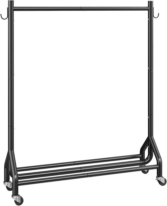 VEVOR Clothes Rack, Rolling Clothing Garment Rack with Hanging Rod and Side Hooks, 198 lbs Load Capacity, Heavy Duty Carbon Steel Clothing Racks with Wheels, Ideal for Bedroom, Laundry, Living Room