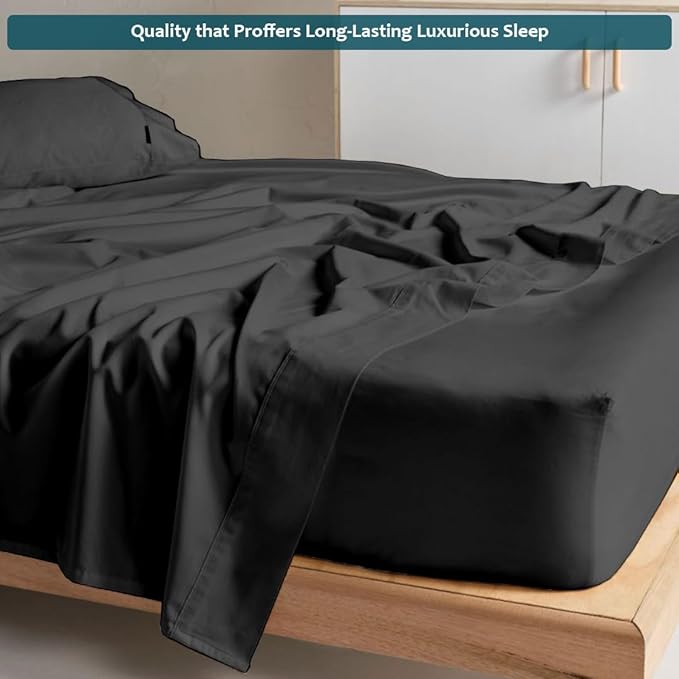 Deep Pocket King Sheets Set - Luxury 338 Thread Count Sateen, 100% Cotton Sheets with All Around Elastic for a, Hotel Quality Bedding Set (Dark Grey Solid)
